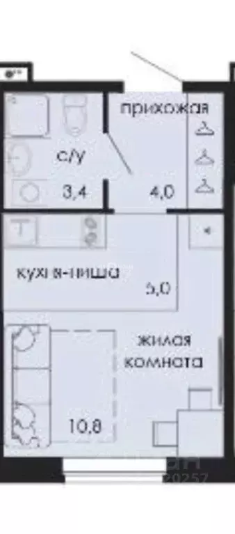 Студия Пермский край, Пермь Кузнецкая ул., 43В (23.0 м) - Фото 1