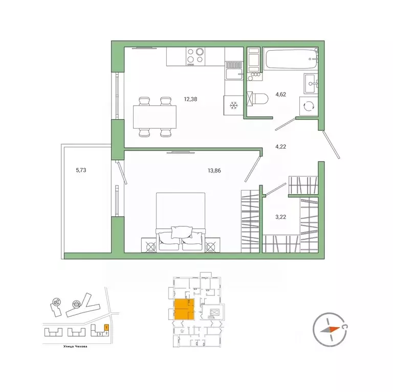 1-к кв. Ленинградская область, Гатчина ул. Чехова, 39к2 (39.3 м) - Фото 1