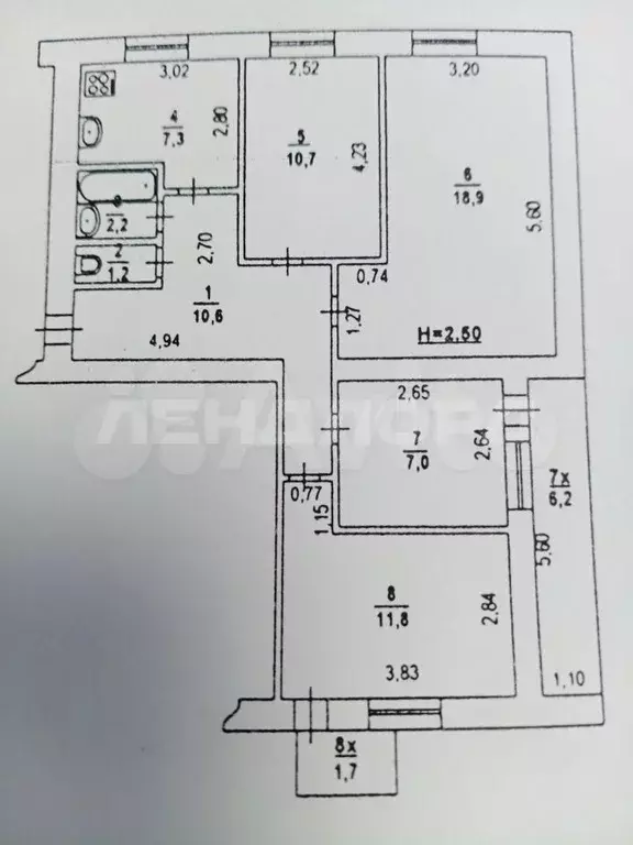 4-к. квартира, 73,3 м, 7/9 эт. - Фото 0