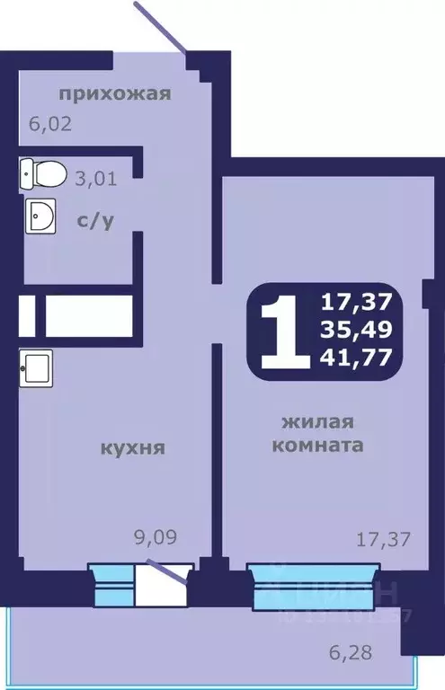 1-к кв. Красноярский край, Красноярск ул. Шевченко, 1 (41.77 м) - Фото 0