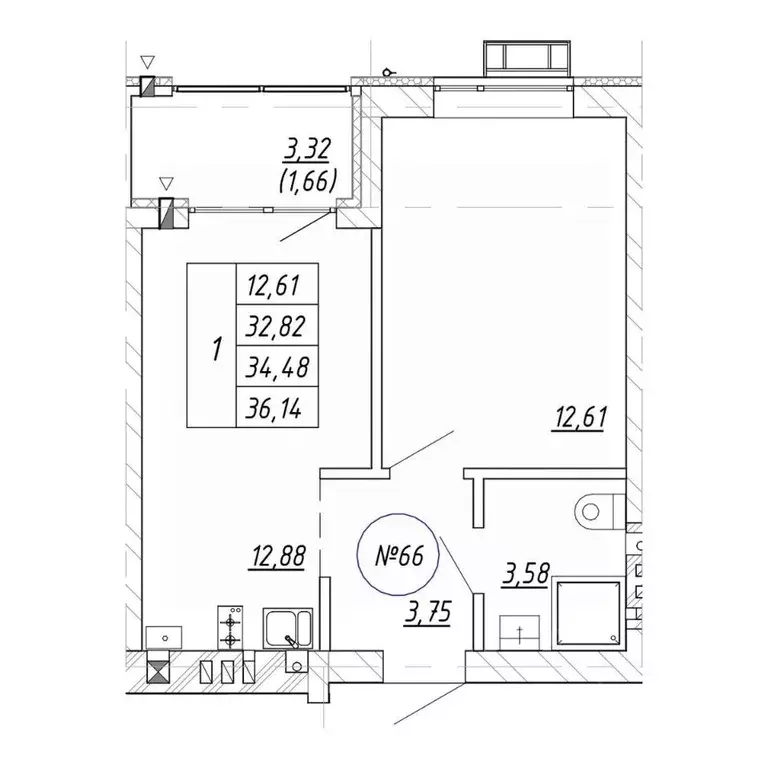 1-к кв. Калининградская область, Зеленоградск  (34.48 м) - Фото 1