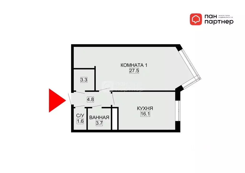 1-к кв. Санкт-Петербург ул. Орджоникидзе, 59к2 (57.0 м) - Фото 2