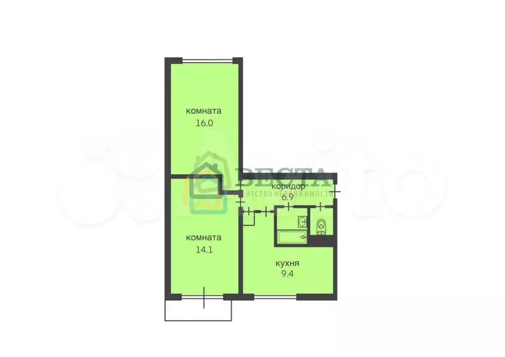 2-к. квартира, 50 м, 4/5 эт. - Фото 0