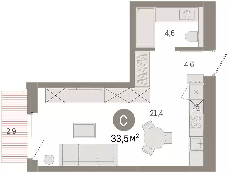 Студия Новосибирская область, Новосибирск  (33.49 м) - Фото 1