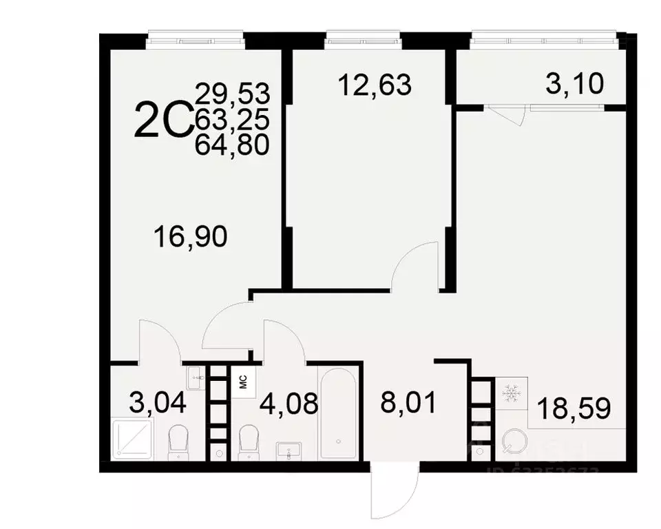 2-к кв. Рязанская область, Рязань ул. Бирюзова (63.25 м) - Фото 0