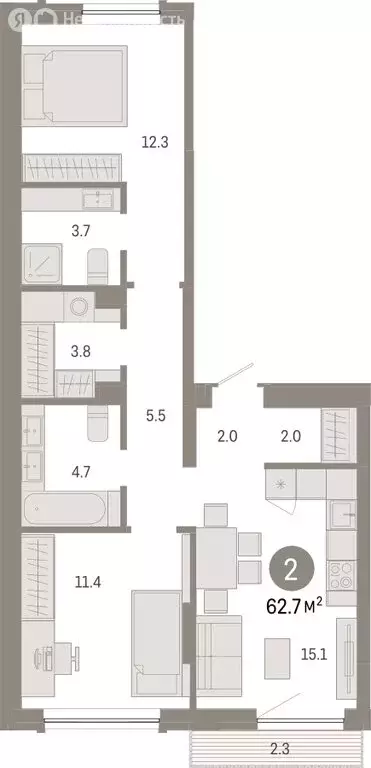 2-комнатная квартира: Тюмень, микрорайон ДОК, ЖК Октябрьский на Туре ... - Фото 2