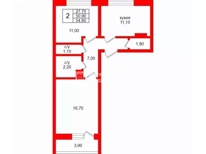 2-к кв. Ленинградская область, Всеволожский район, пос. Бугры бул. ... - Фото 2