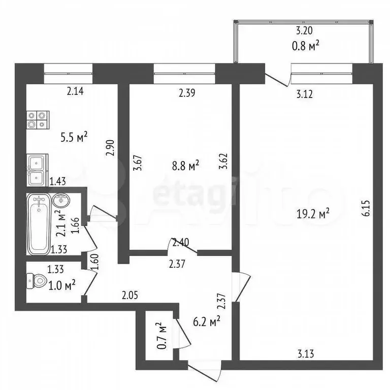 2-к. квартира, 44,3 м, 3/9 эт. - Фото 1