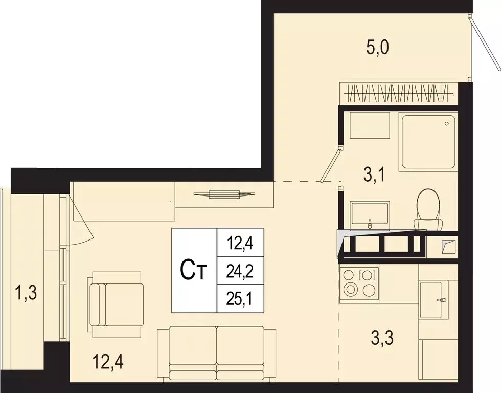 Квартира-студия: Московская область, городской округ Подольск, деревня ... - Фото 1