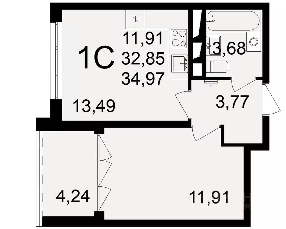 1-к кв. Тульская область, Тула пос. Горелки,  (32.85 м) - Фото 0