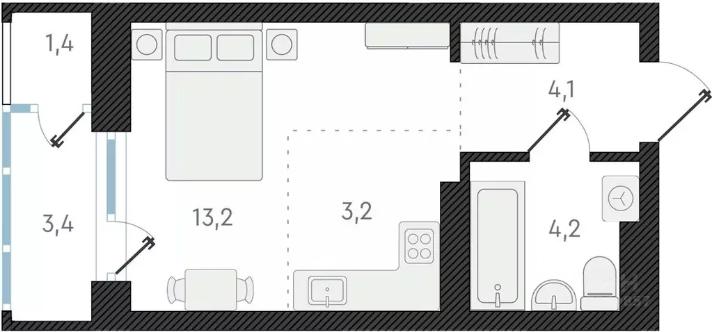 Студия Новосибирская область, Новосибирск ул. Аэропорт, 49 (24.7 м) - Фото 0