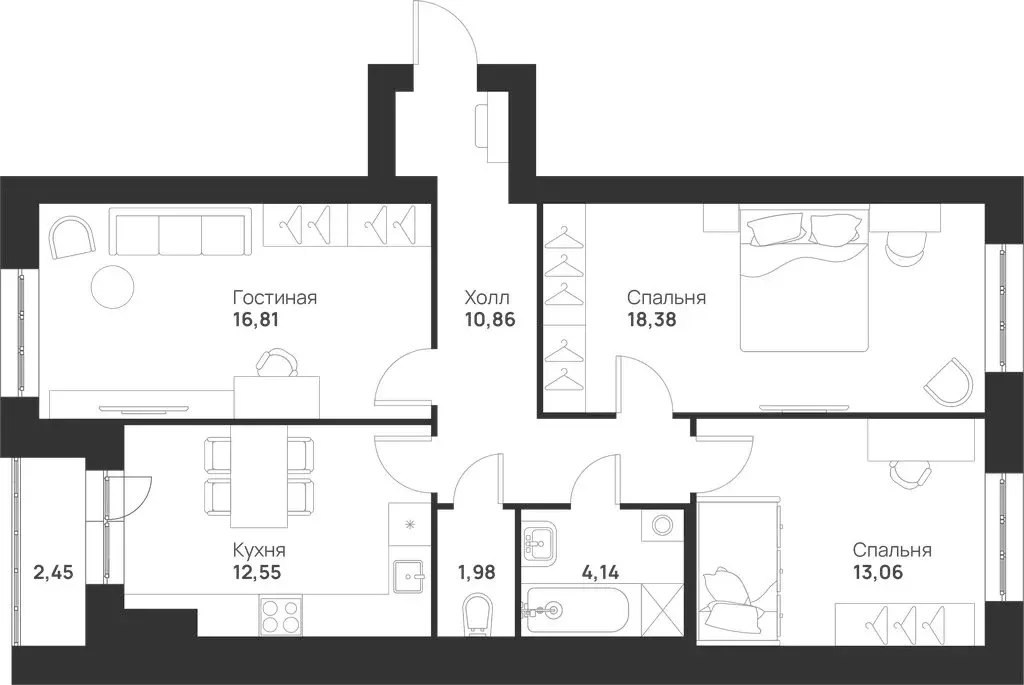 3-комнатная квартира: Тула, улица Героя России Зиничева, 5 (80.23 м) - Фото 1