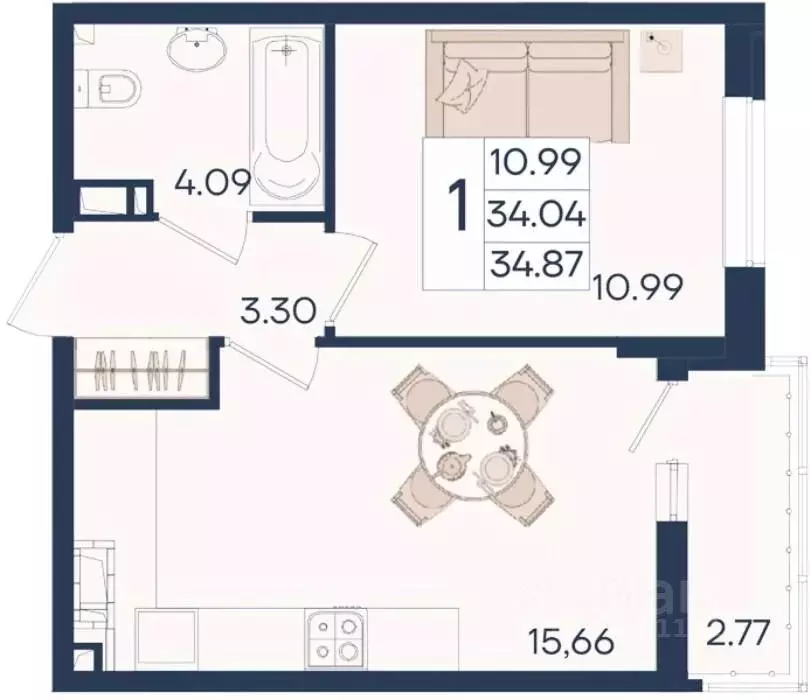 1-к кв. Краснодарский край, Краснодар  (34.87 м) - Фото 1