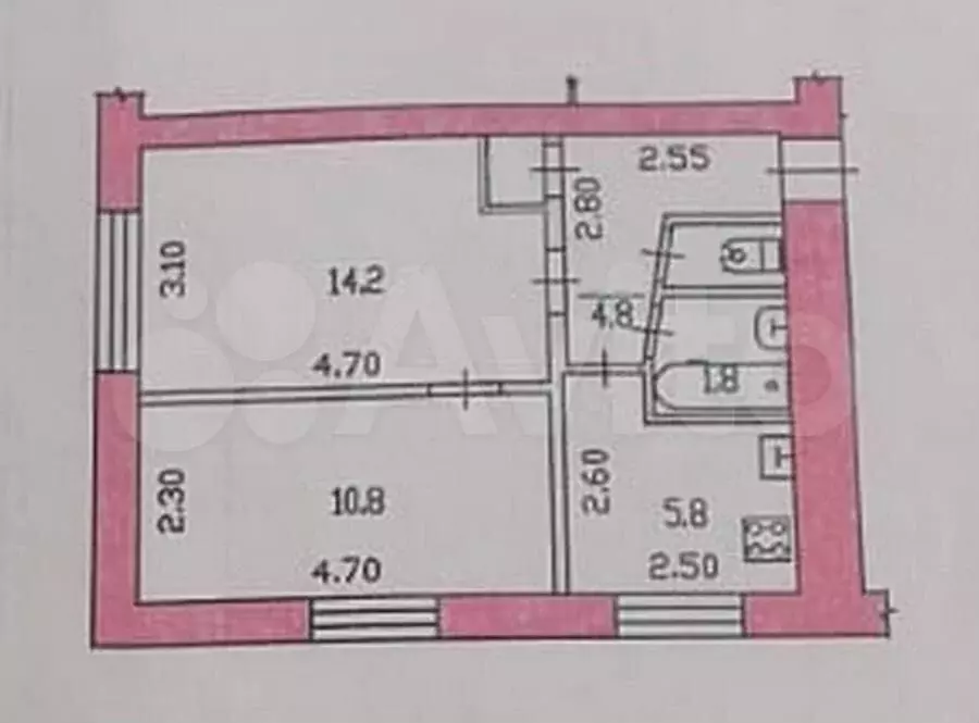 2-к. квартира, 38,6 м, 1/5 эт. - Фото 0