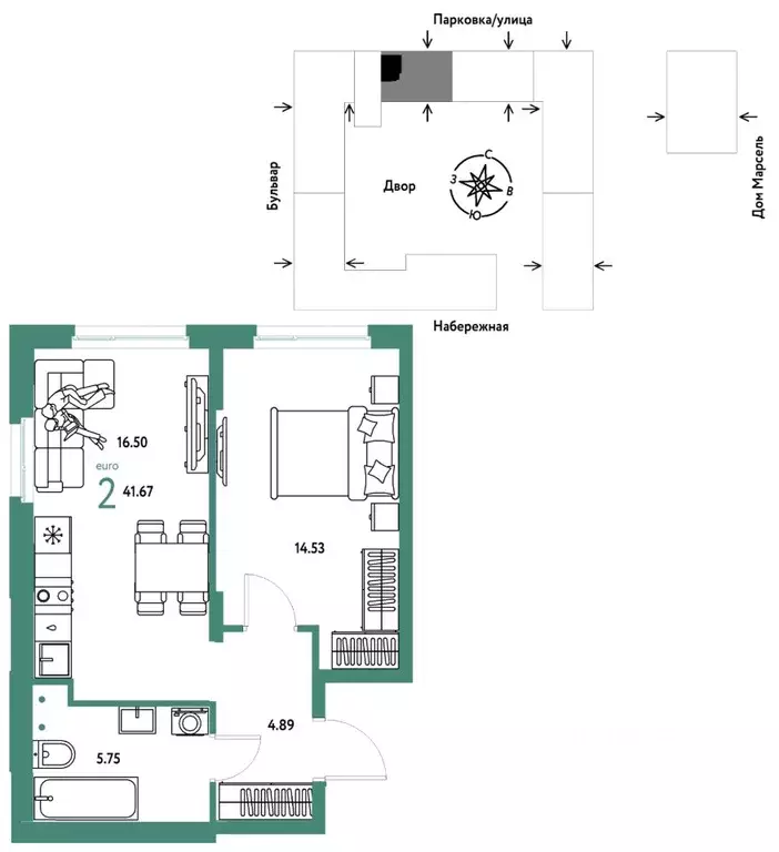 2-к кв. Тюменская область, Тюмень Береговая ул., 100к2 (41.67 м) - Фото 1