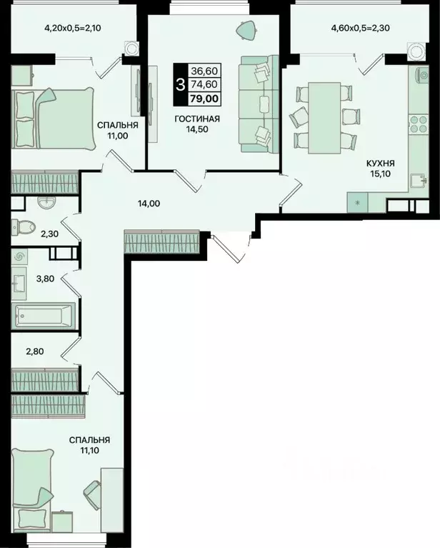 3-к кв. Ростовская область, Ростов-на-Дону Движение61 жилой комплекс ... - Фото 1