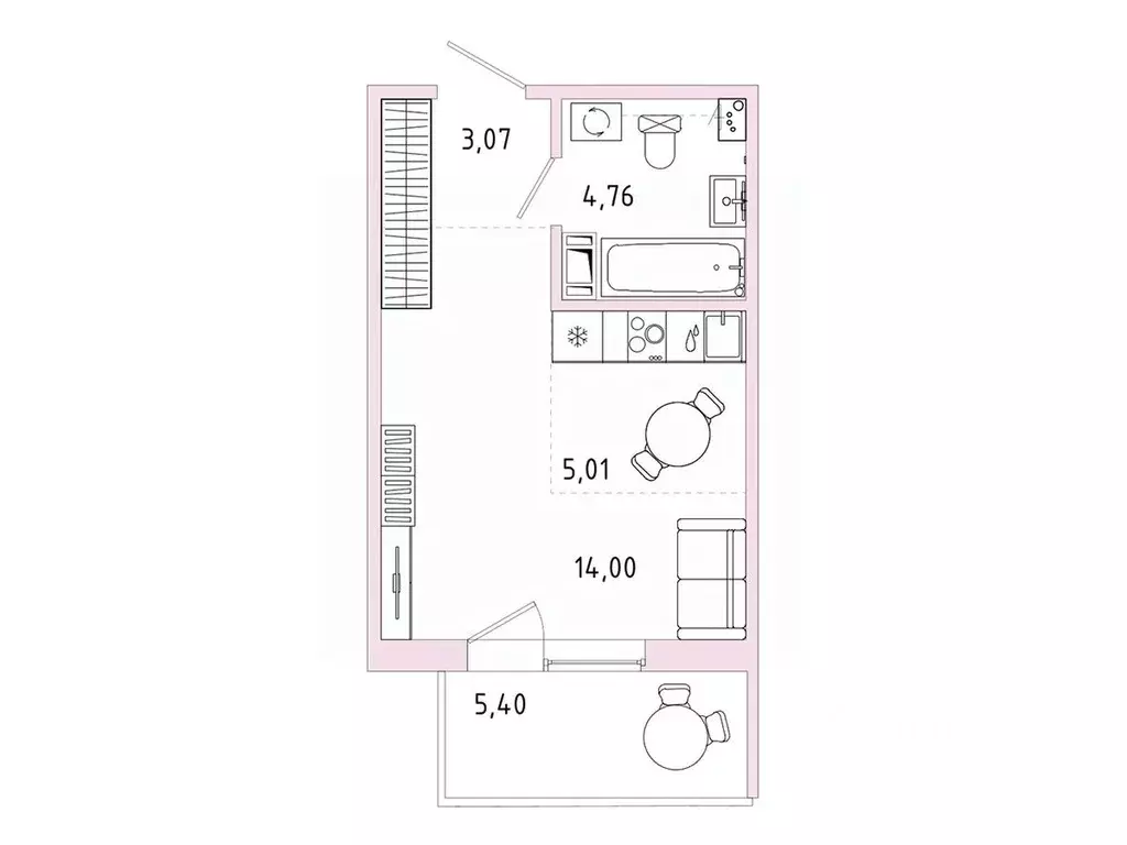 Студия Ленинградская область, Гатчина Въезд мкр,  (28.46 м) - Фото 1