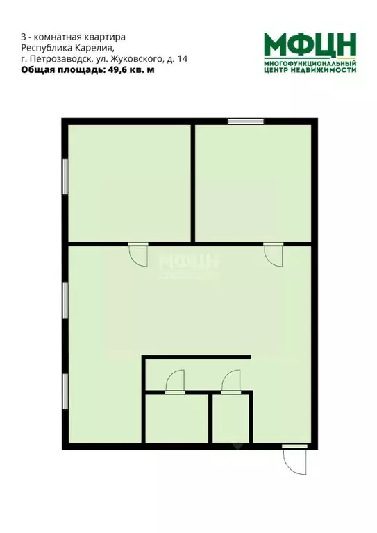 3-к кв. Карелия, Петрозаводск ул. Жуковского, 14 (49.6 м) - Фото 2