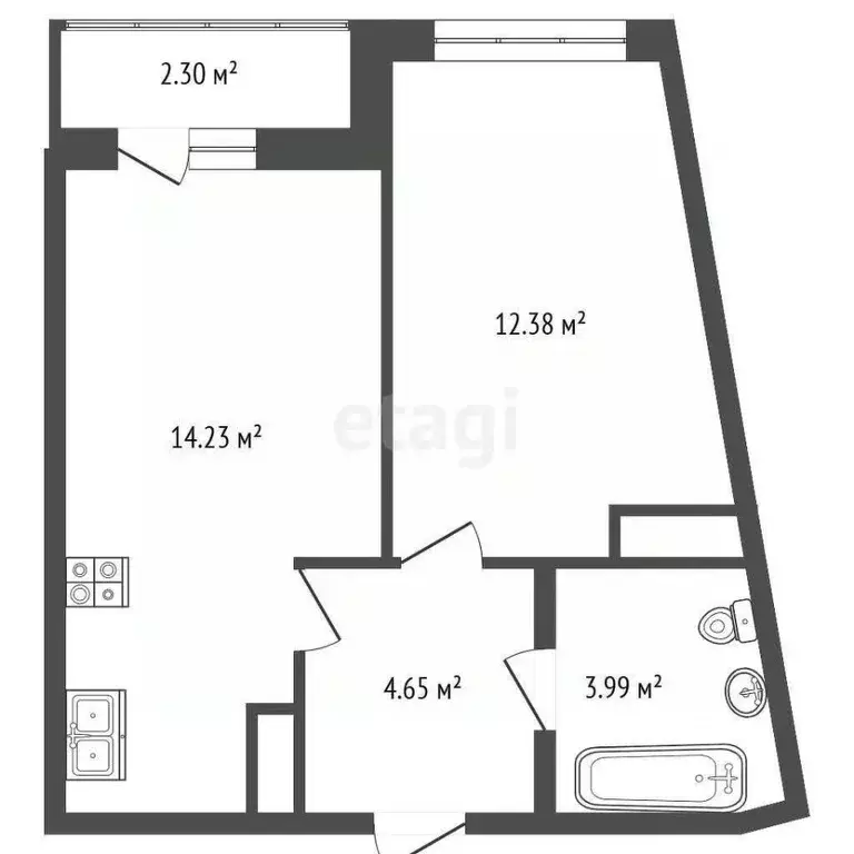 1-к кв. Санкт-Петербург ул. Русановская, 18к3 (35.25 м) - Фото 1