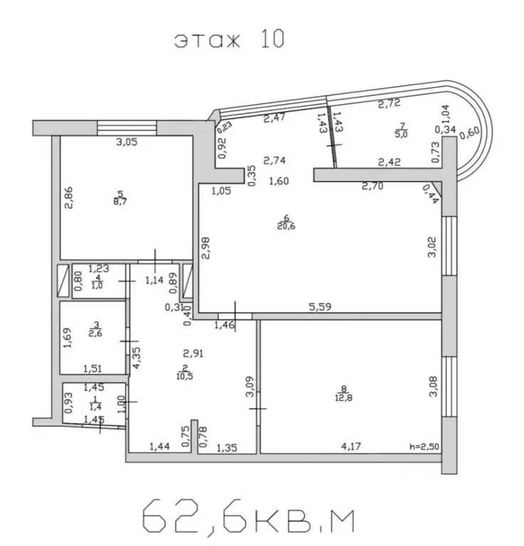 2-к кв. Московская область, Жуковский Муромская ул., 30 (52.6 м) - Фото 2