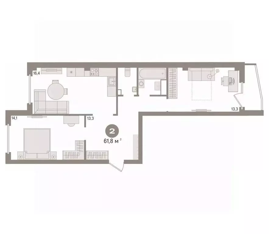 2-к кв. Ханты-Мансийский АО, Сургут ул. Ивана Захарова, 2 (61.8 м) - Фото 2