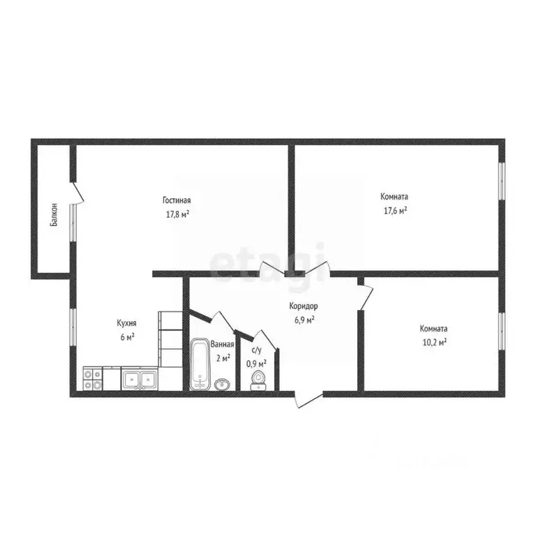 3-к кв. Иркутская область, Иркутск ул. Баумана, 180 (62.1 м) - Фото 2