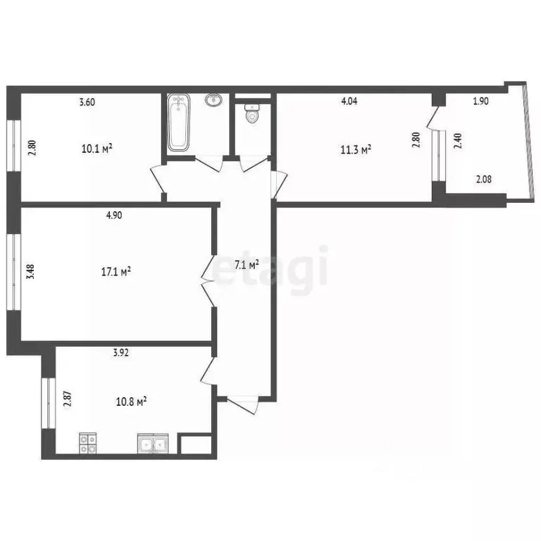 3-к кв. Омская область, Омск просп. Комарова, 27/6 (63.6 м) - Фото 2