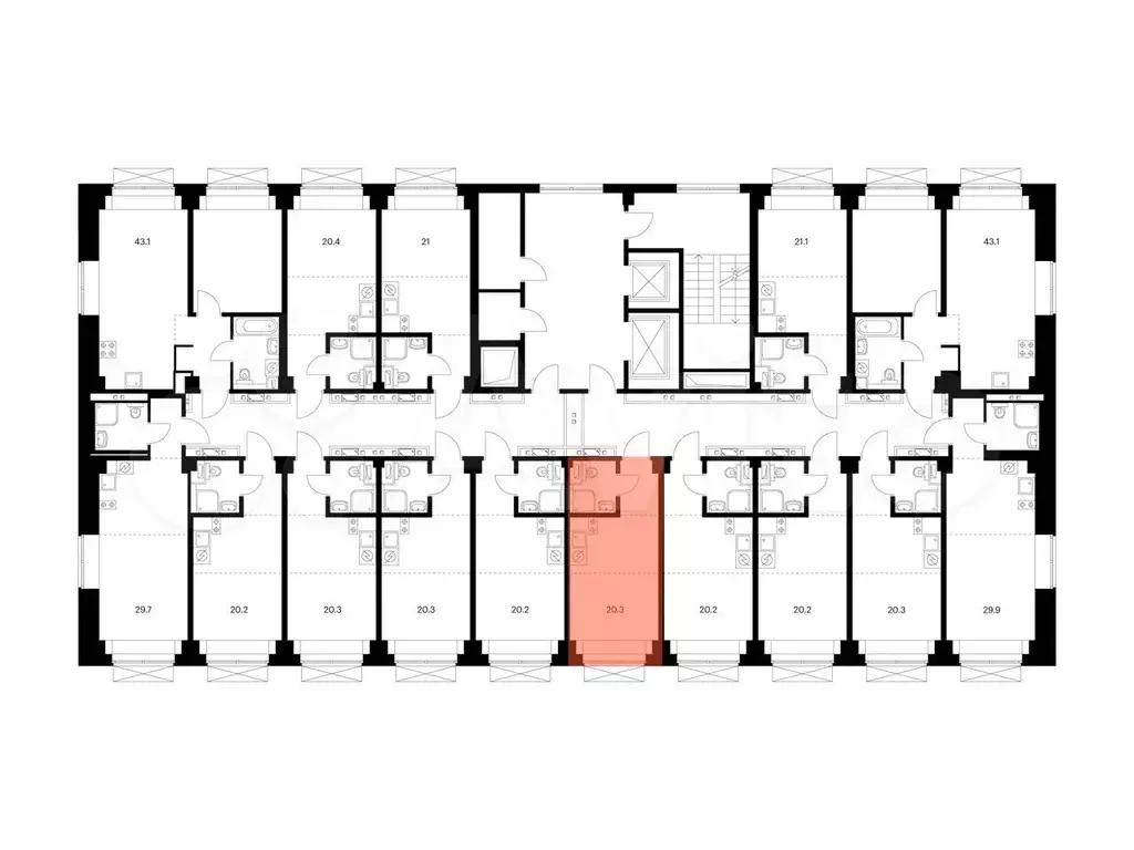 Квартира-студия, 20,3 м, 8/9 эт. - Фото 1