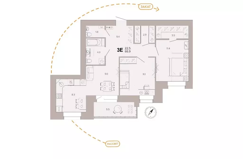 3-комнатная квартира: Брянск, улица Крапивницкого, 39 (66.9 м) - Фото 1
