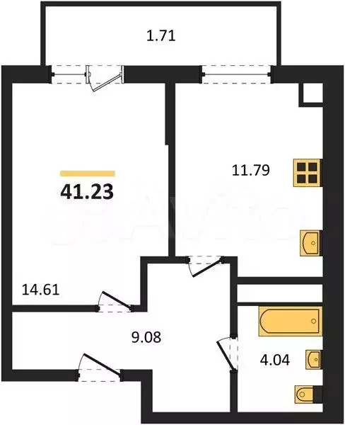 1-к. квартира, 41,2 м, 5/8 эт. - Фото 1