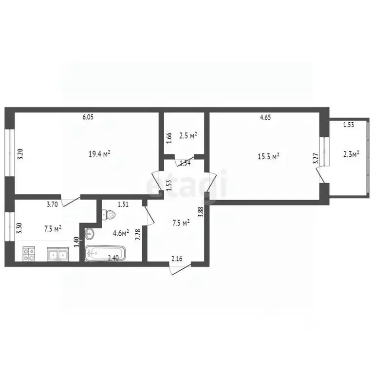 2-к кв. Башкортостан, Стерлитамак Коммунистическая ул., 51 (56.6 м) - Фото 0