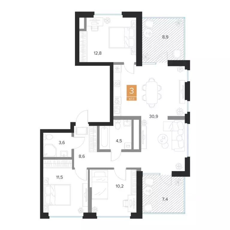 3-к кв. Курская область, Курск Парковый квартал Чувства жилой комплекс ... - Фото 1