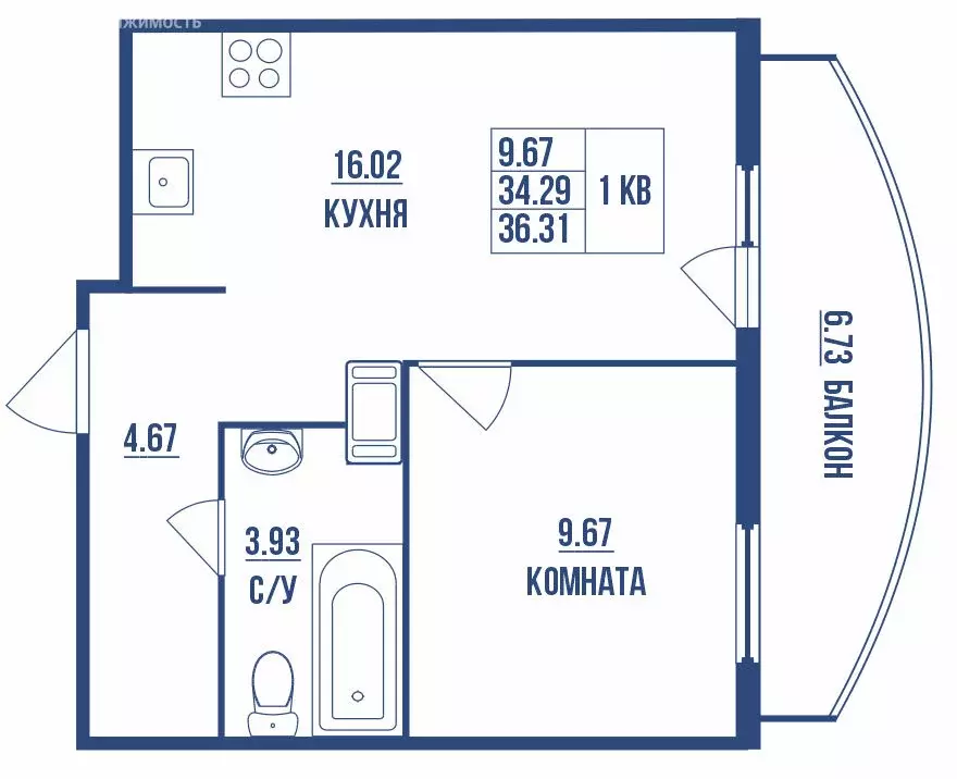1-комнатная квартира: Кудрово, проспект Строителей, 5 (36.31 м) - Фото 0