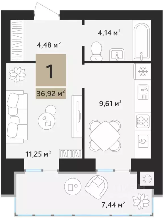 1-к кв. Рязанская область, Рязанский муниципальный округ, с. Дядьково ... - Фото 2