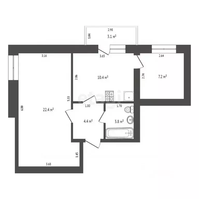 1-к кв. Ростовская область, Таганрог ул. Пархоменко, 58-2 (49.0 м) - Фото 2