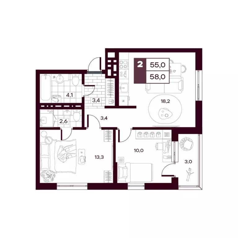2-к кв. Тюменская область, Тюменский муниципальный округ, д. Дударева ... - Фото 1