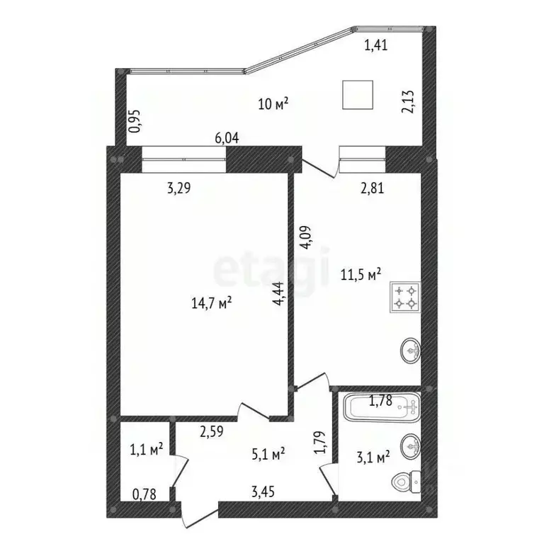 1-к кв. Башкортостан, Уфа пос. Аэропорт, ул. Строителей, 15к2 (40.5 м) - Фото 1