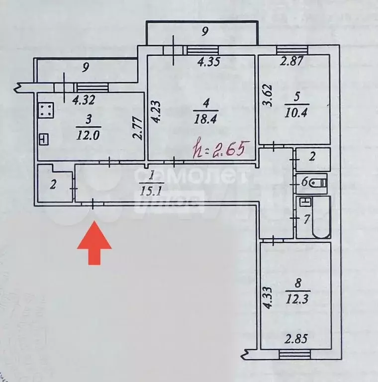 3-к. квартира, 74,8 м, 9/9 эт. - Фото 0
