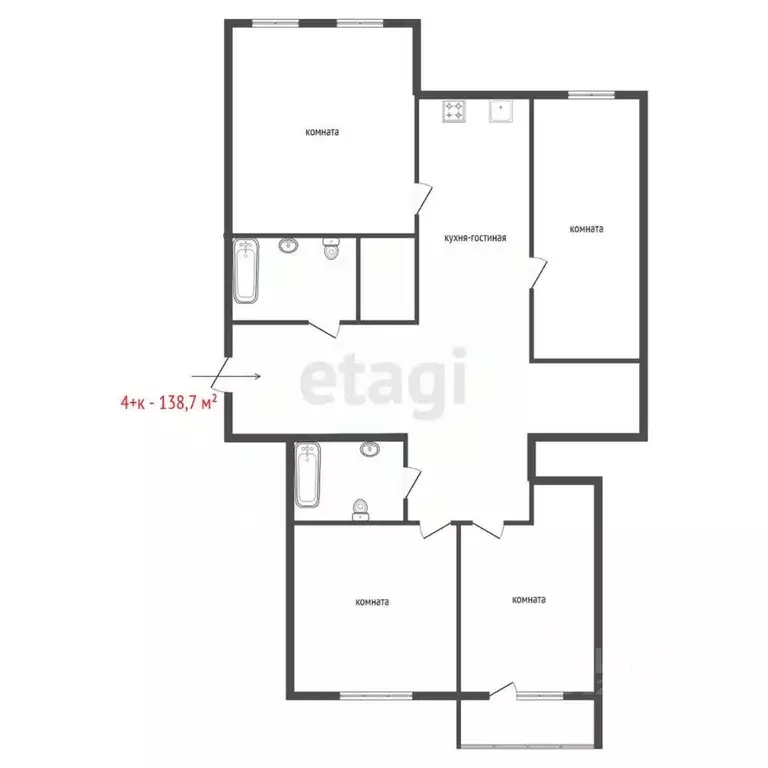 4-к кв. Свердловская область, Екатеринбург ул. Белинского, 180 (138.7 ... - Фото 2