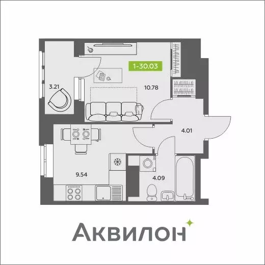 1-комнатная квартира: Архангельск, жилой комплекс АКвартал (30.03 м) - Фото 0