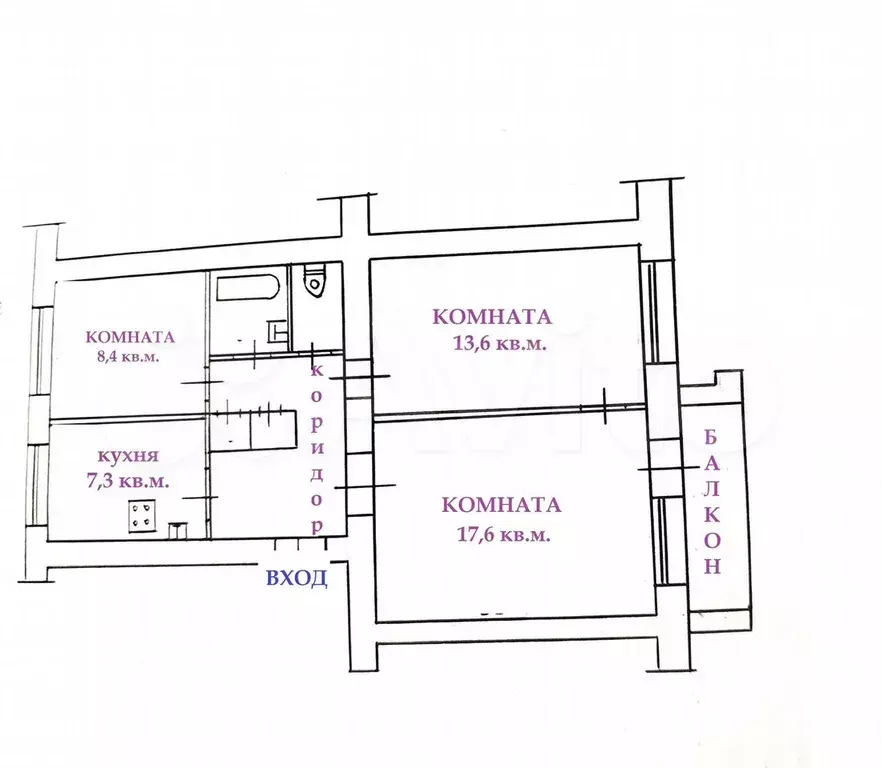 3-к. квартира, 59,2 м, 3/5 эт. - Фото 0