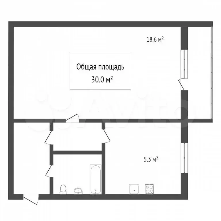 1-к. квартира, 30,6 м, 5/5 эт. - Фото 0
