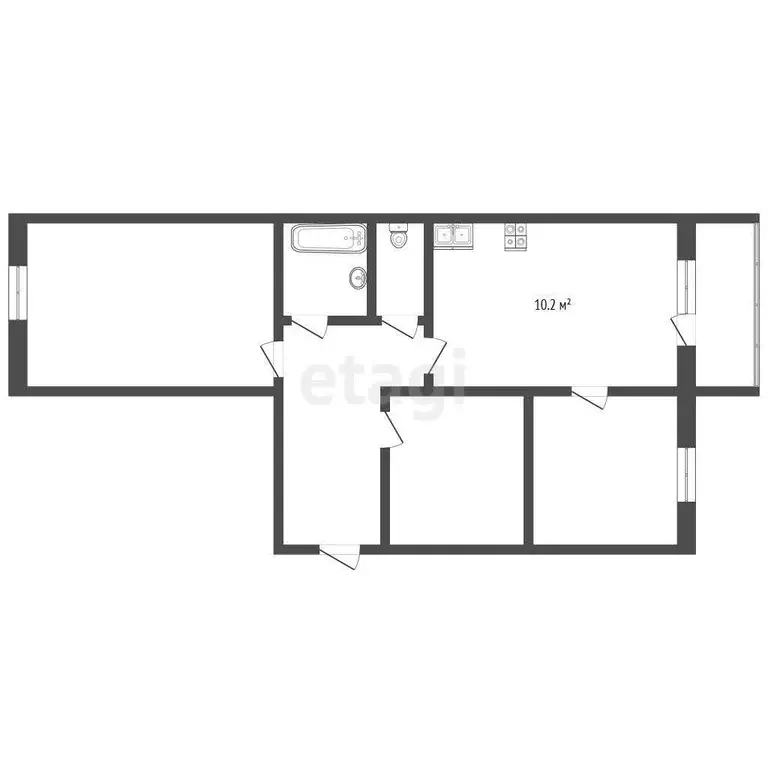 Квартира, 2 комнаты, 57.7 м - Фото 1