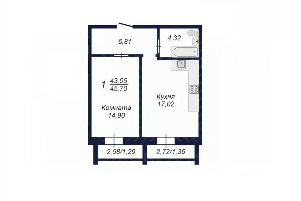 1-к кв. Челябинская область, Челябинск Заручейный кв-л,  (45.7 м) - Фото 1
