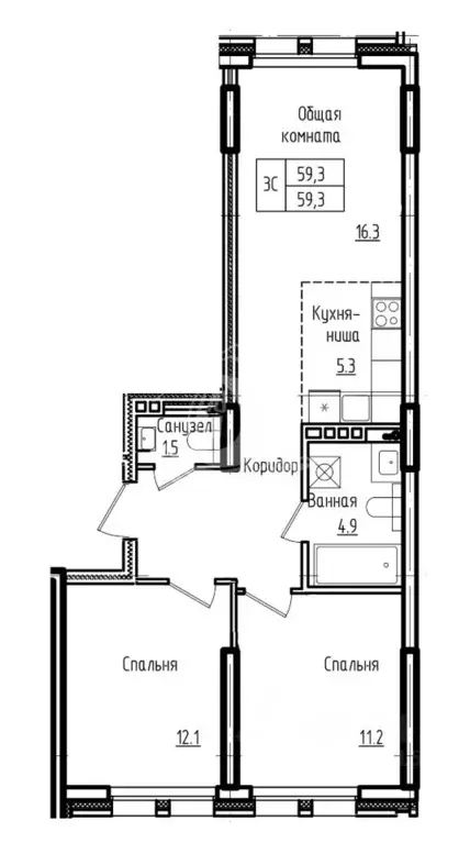 3-к кв. Алтайский край, Барнаул ул. Имени В.Т. Христенко, 2к3 (59.3 м) - Фото 1