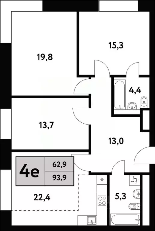 4-к кв. Москва Фестивальная ул., 15к6 (93.9 м) - Фото 0