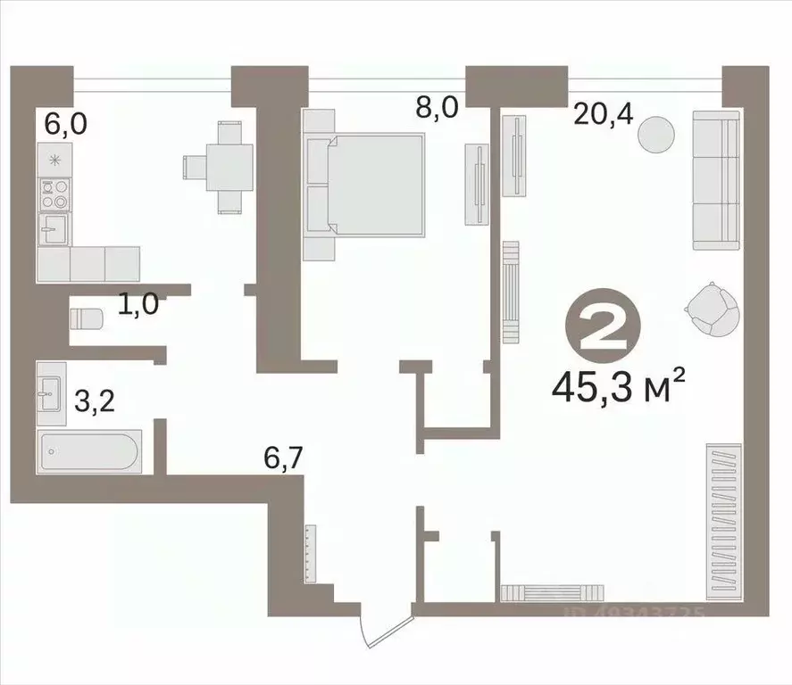 2-к кв. Москва ул. Винокурова, 13к1 (45.3 м) - Фото 2