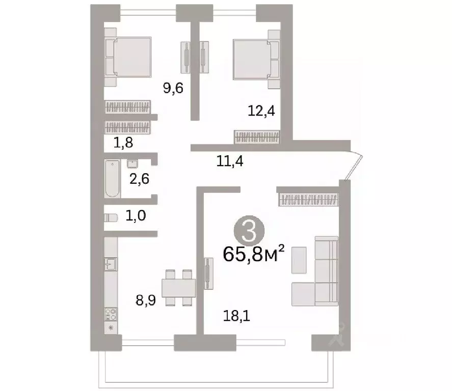 3-к кв. Тюменская область, Тюмень ул. Восстания, 26 (65.8 м) - Фото 0