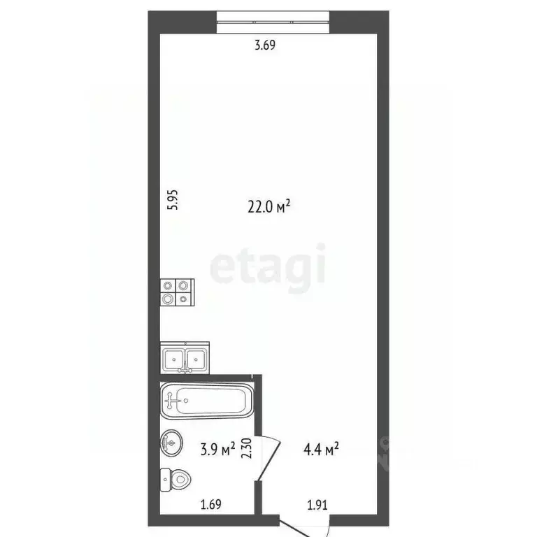Студия Кемеровская область, Кемерово ул. Терешковой, 39 (30.9 м) - Фото 1