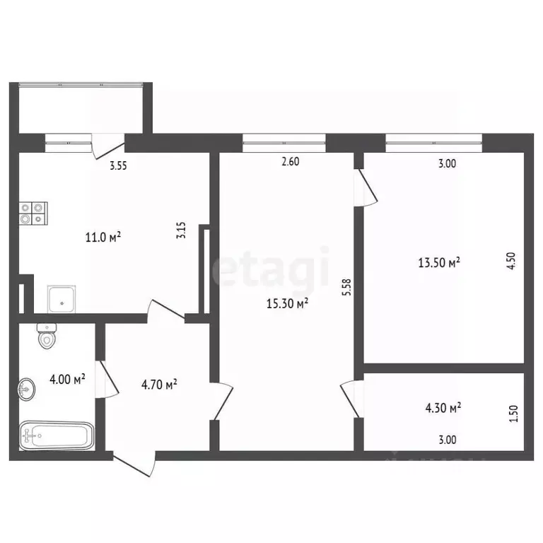2-к кв. Ямало-Ненецкий АО, Новый Уренгой Советский мкр, 2/1 (54.1 м) - Фото 2